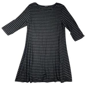 George Dress Womens Large Black Striped Rayon Long Sleeve Round Neck